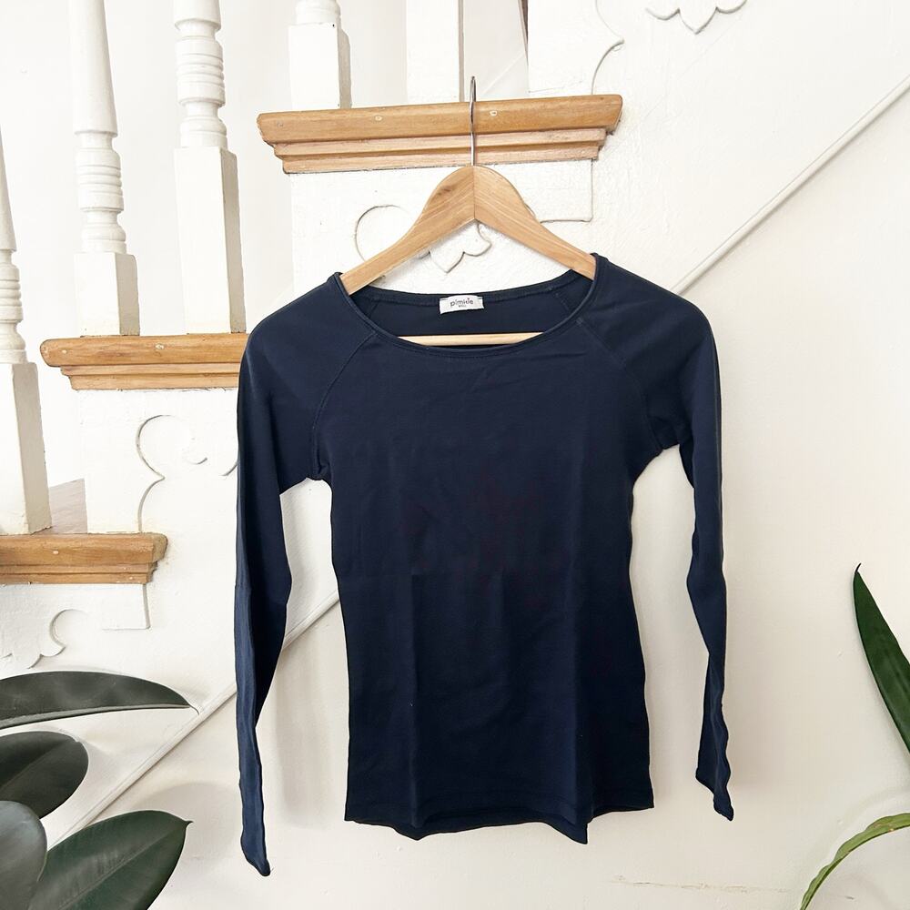 Pimkie Basic Navy Scoop Neck Long Sleeve Fitted Top Pullover Size M Medium